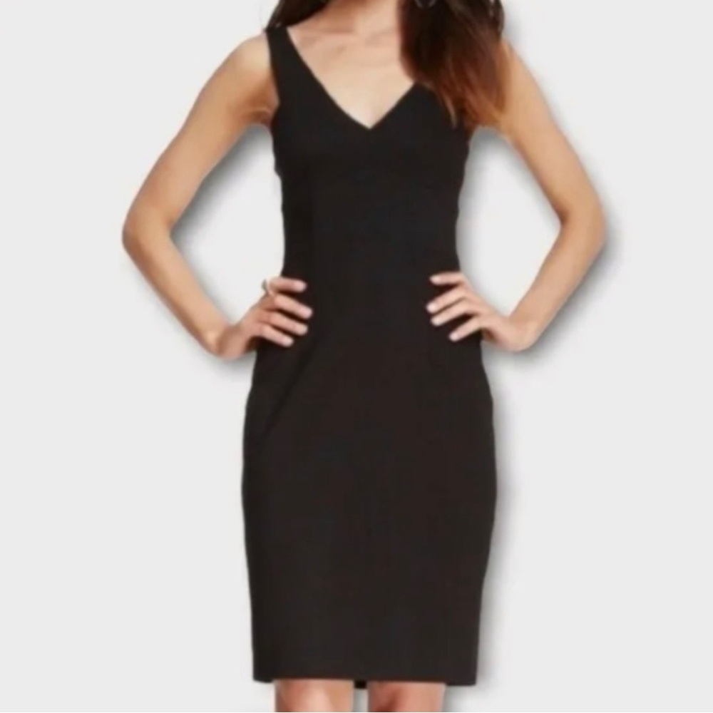 Trina Turk Tropical Pointe Hudson Cocktail Dress Black V-Neck Knee Length 6